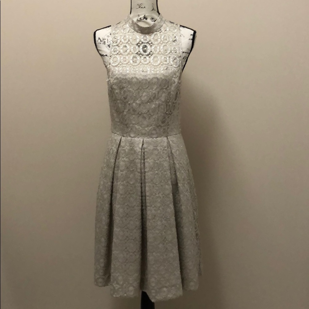 Cynthia Steffe beige and silver lace dress